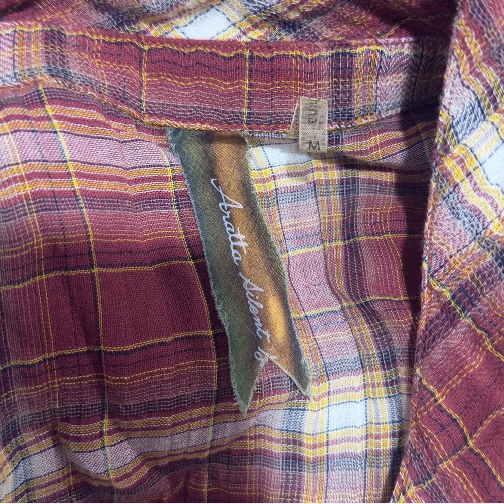 Aratta Silent Journey Heart Breaker Gauzy Plaid & Roses Burnout Shirt Size Med - Picture 8 of 11